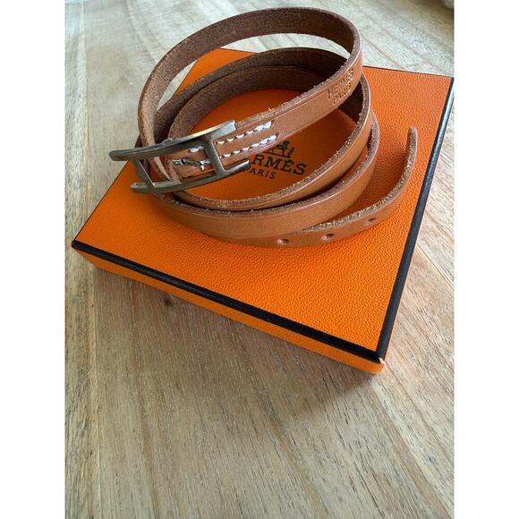Hermes Jewelry - Hermès Hapi Cognac and Silver Triple Tour Bracelet AUTHENTIC comes with box